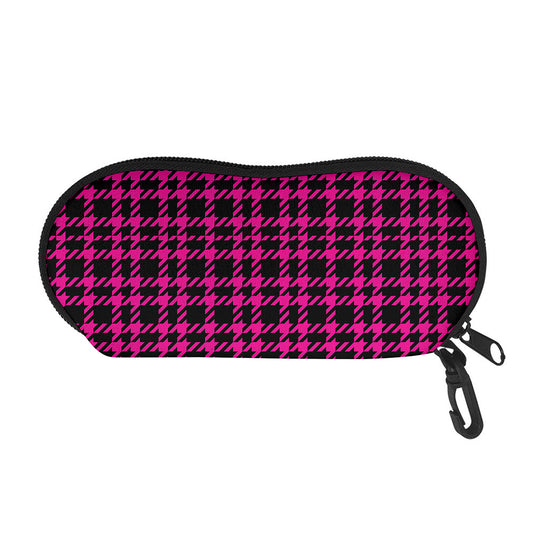 Hot Pink And Black Houndstooth Print Glasses Case