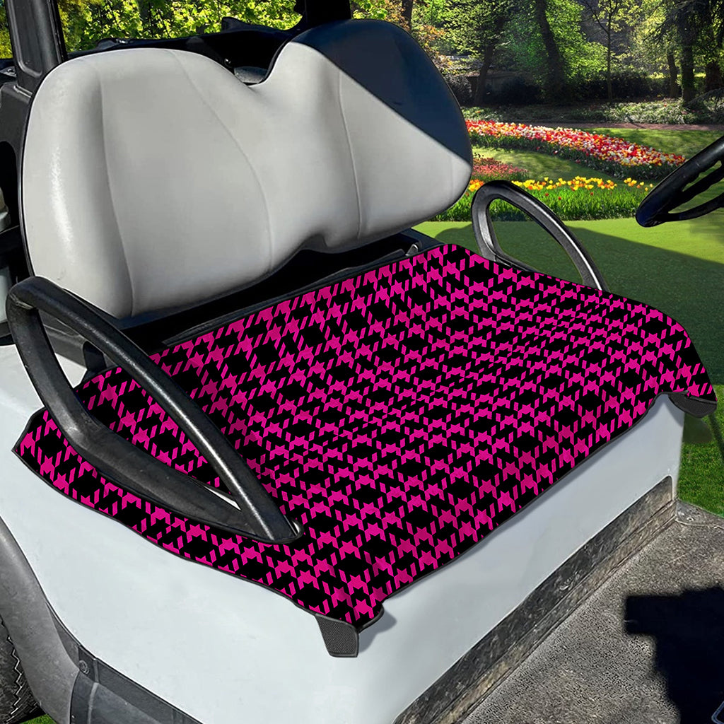 Hot Pink And Black Houndstooth Print Golf Cart Seat Cover
