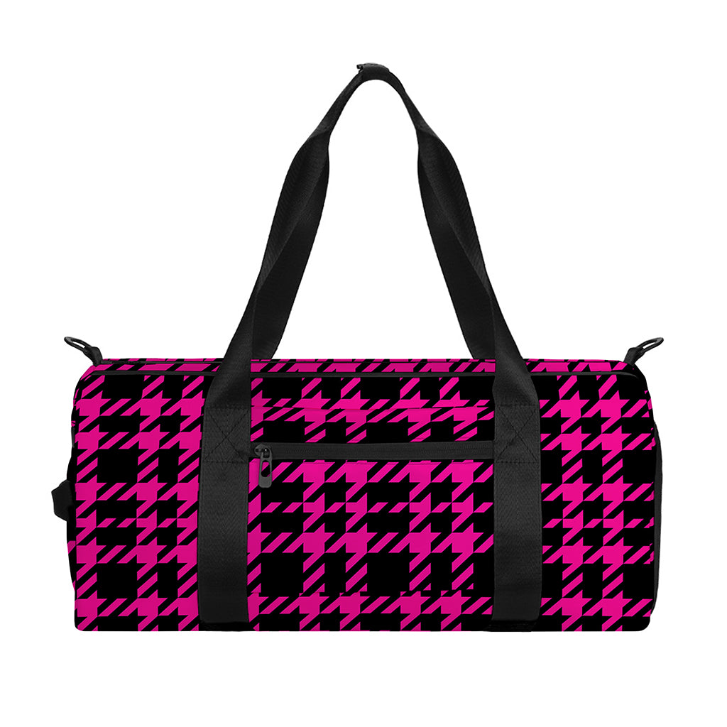Hot Pink And Black Houndstooth Print Gym Bag