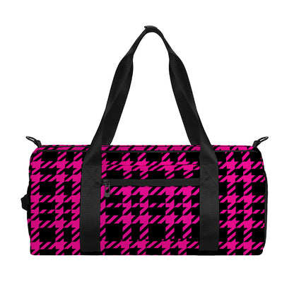 Hot Pink And Black Houndstooth Print Gym Bag