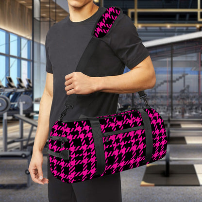 Hot Pink And Black Houndstooth Print Gym Bag