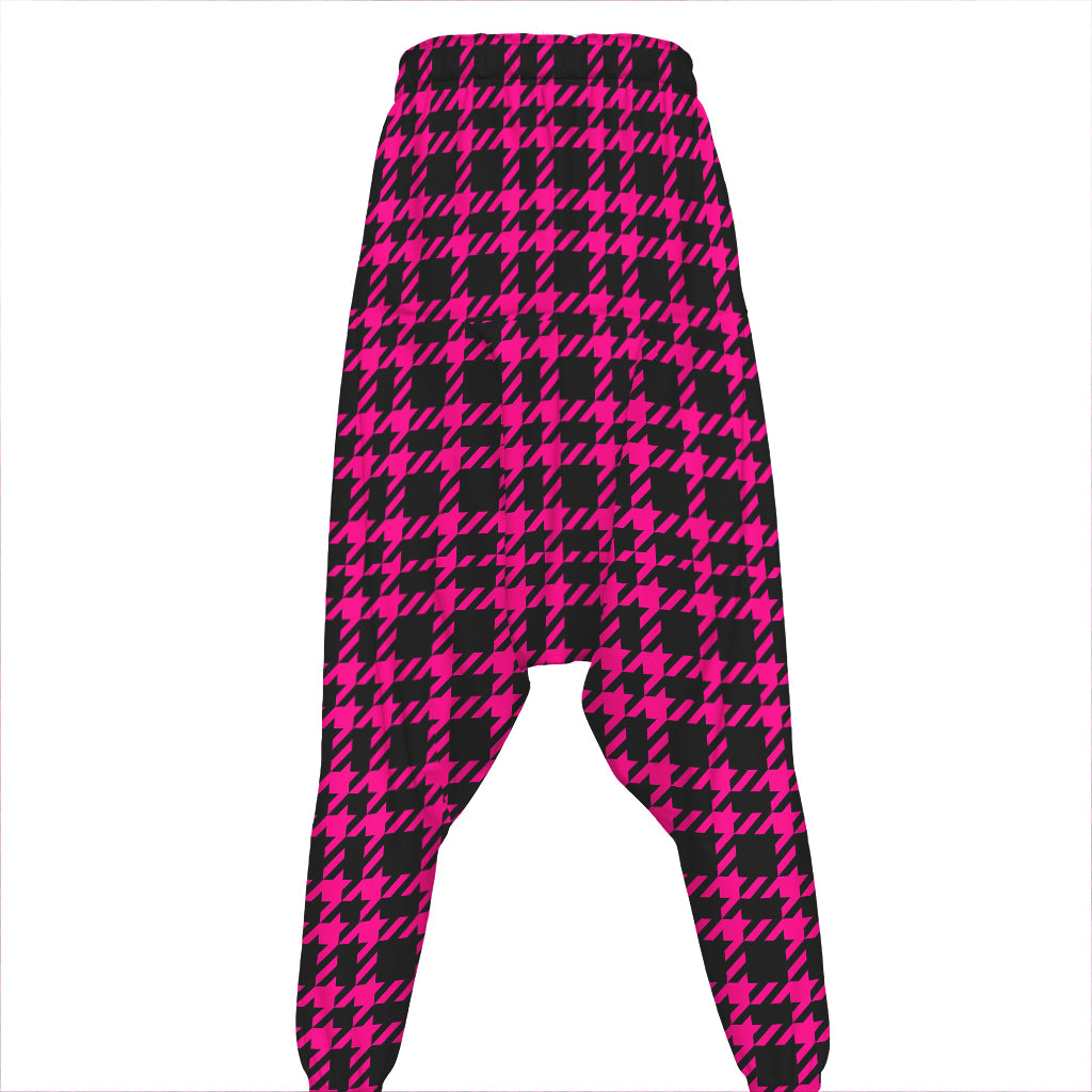 Hot Pink And Black Houndstooth Print Hammer Pants