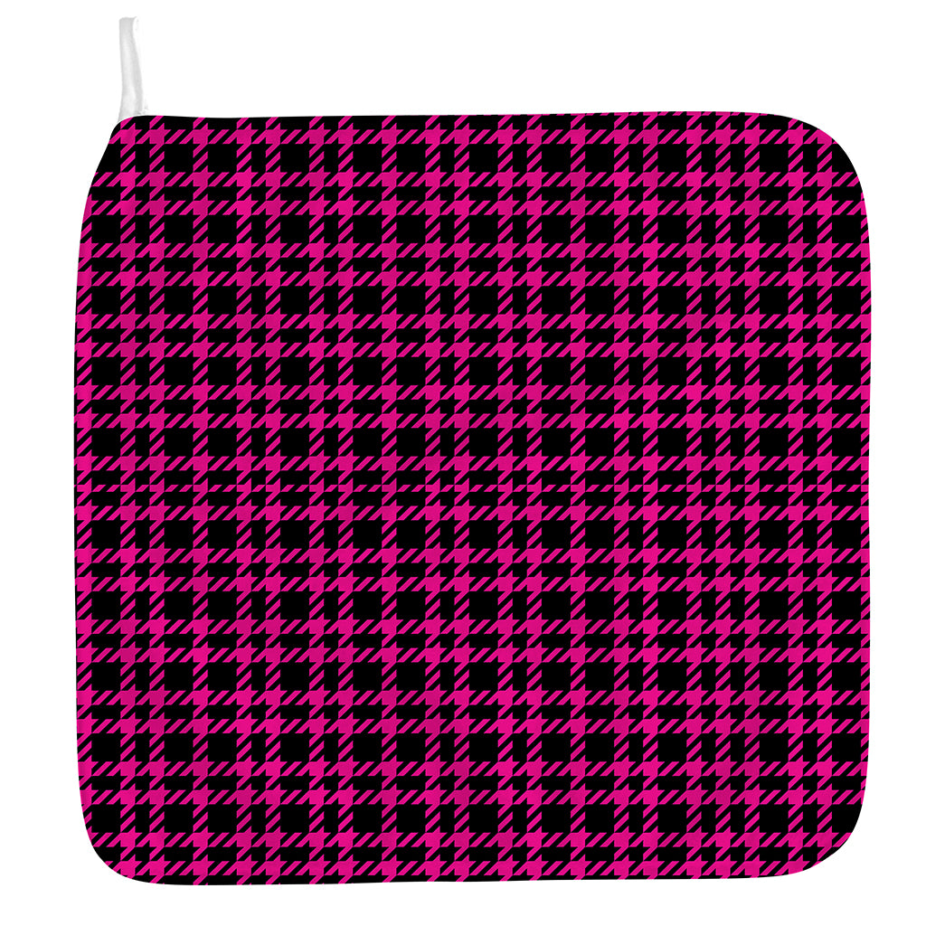 Hot Pink And Black Houndstooth Print Hand Towel