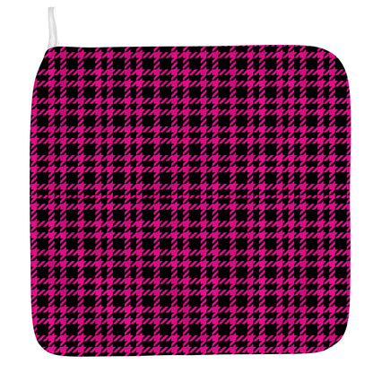 Hot Pink And Black Houndstooth Print Hand Towel