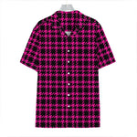 Hot Pink And Black Houndstooth Print Hawaiian Shirt