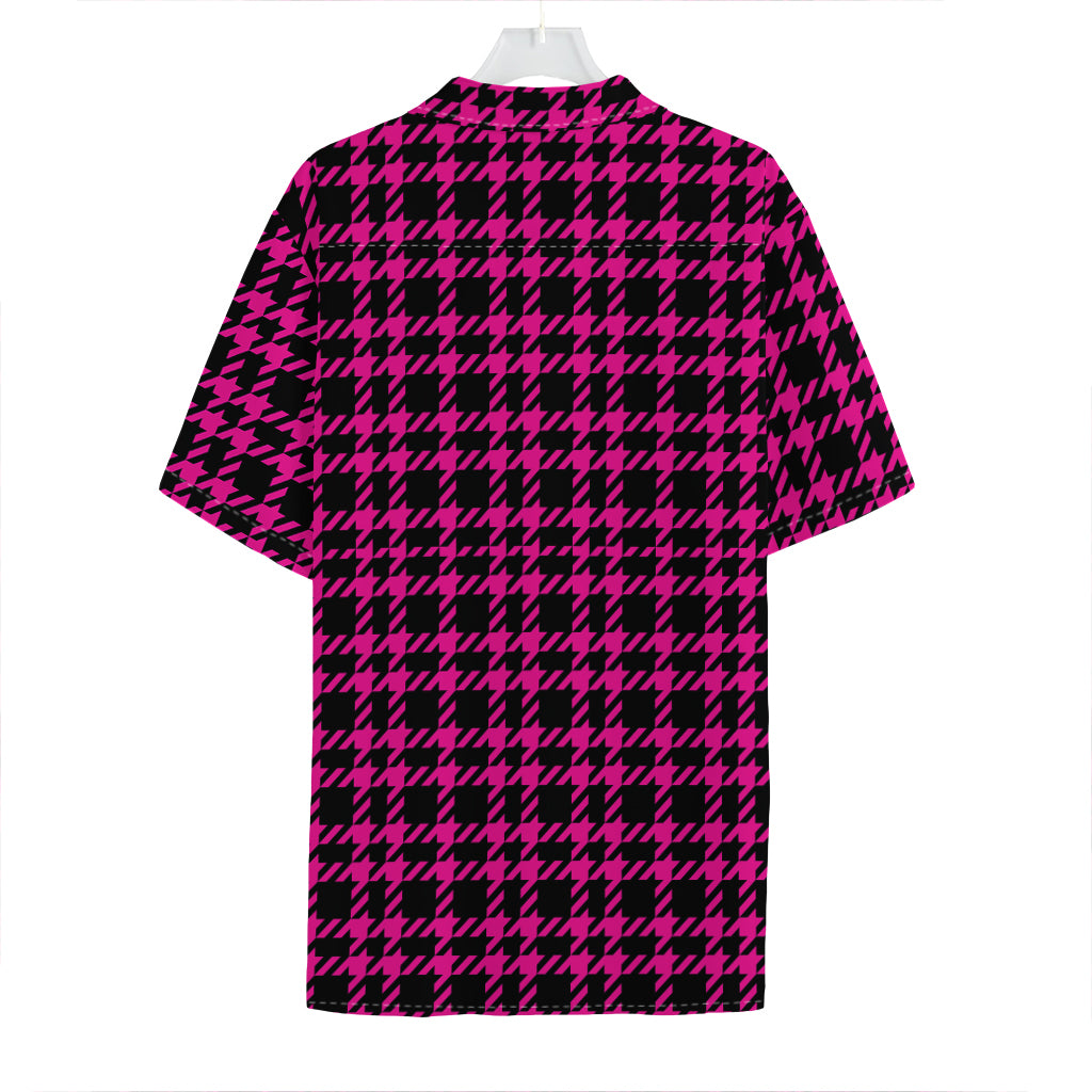 Hot Pink And Black Houndstooth Print Hawaiian Shirt