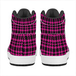 Hot Pink And Black Houndstooth Print High Top Leather Sneakers