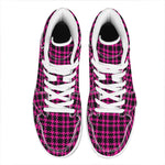 Hot Pink And Black Houndstooth Print High Top Leather Sneakers