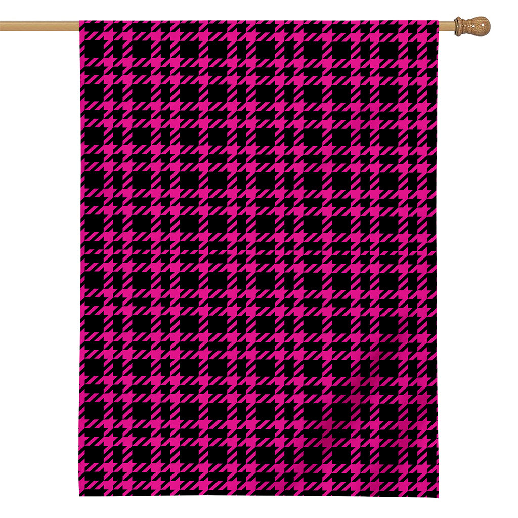Hot Pink And Black Houndstooth Print House Flag