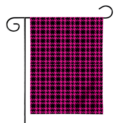 Hot Pink And Black Houndstooth Print House Flag