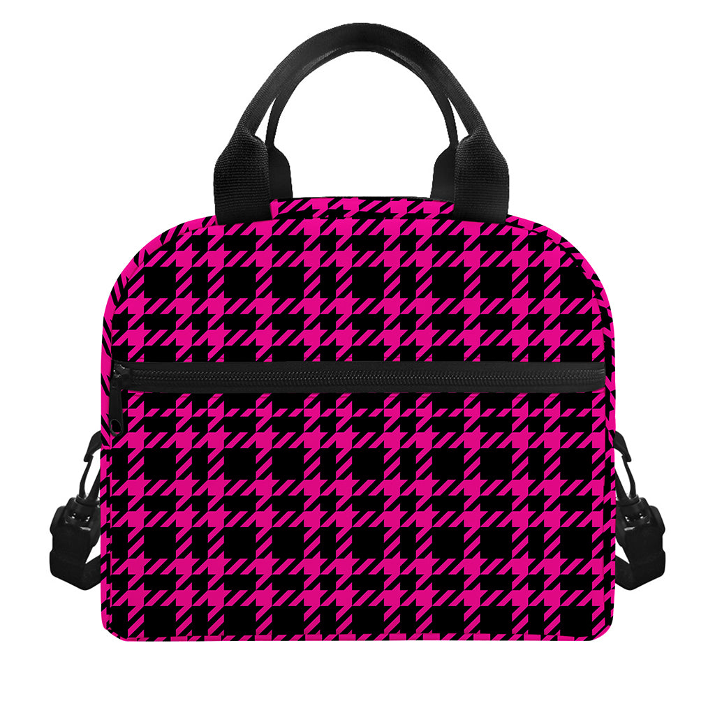 Hot Pink And Black Houndstooth Print Insulated Lunch Bag