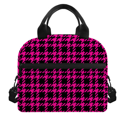 Hot Pink And Black Houndstooth Print Insulated Lunch Bag