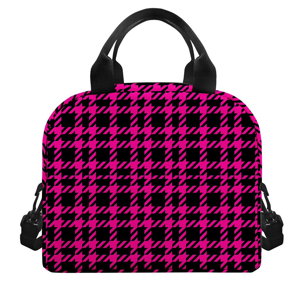 Hot Pink And Black Houndstooth Print Insulated Lunch Bag