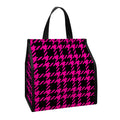 Hot Pink And Black Houndstooth Print Insulated Lunch Tote