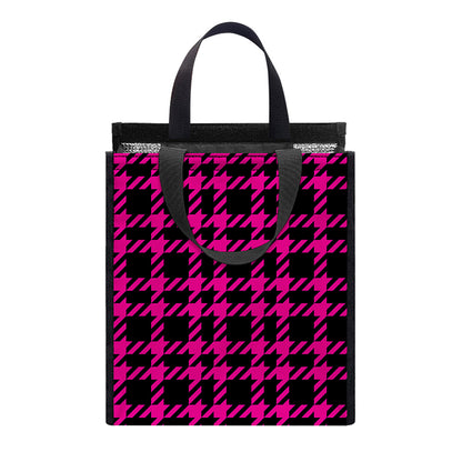 Hot Pink And Black Houndstooth Print Insulated Lunch Tote