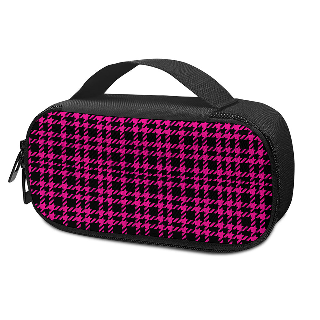 Hot Pink And Black Houndstooth Print Insulin Cooler Travel Case