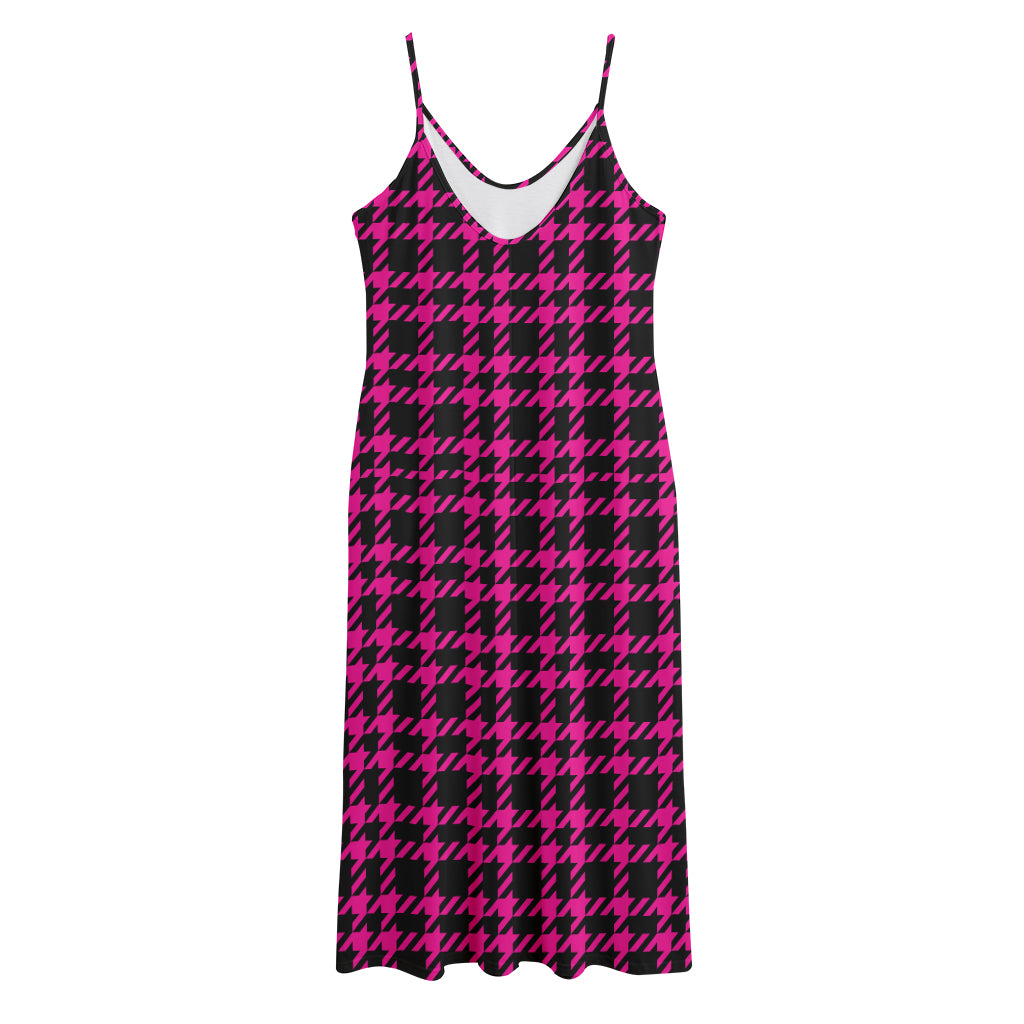 Hot Pink And Black Houndstooth Print Jersey Midi Cami Dress