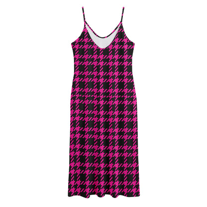 Hot Pink And Black Houndstooth Print Jersey Midi Cami Dress