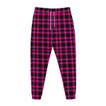 Hot Pink And Black Houndstooth Print Jogger Pants