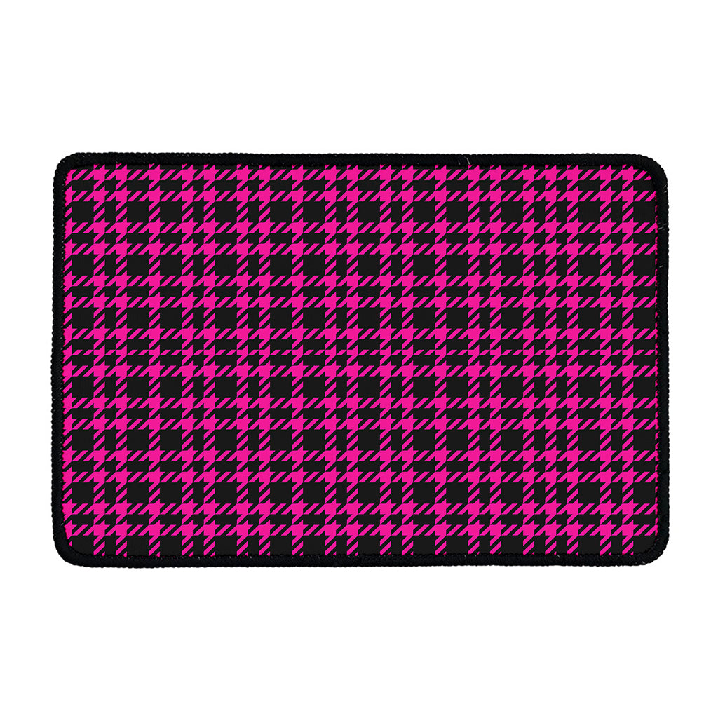 Hot Pink And Black Houndstooth Print Kitchen Mat