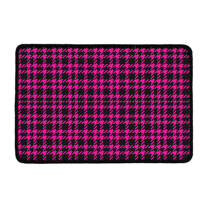 Hot Pink And Black Houndstooth Print Kitchen Mat