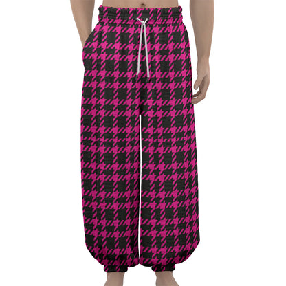 Hot Pink And Black Houndstooth Print Lantern Pants