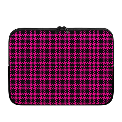 Hot Pink And Black Houndstooth Print Laptop Sleeve