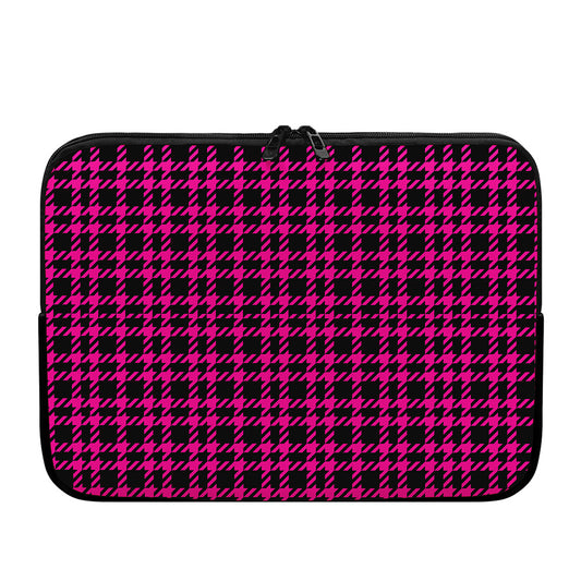 Hot Pink And Black Houndstooth Print Laptop Sleeve