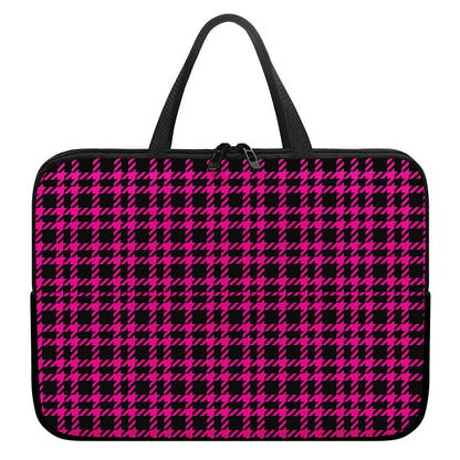 Hot Pink And Black Houndstooth Print Laptop Sleeve With Handle