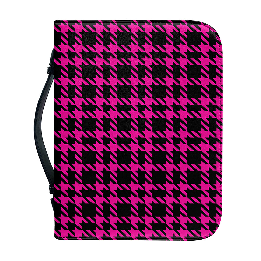 Hot Pink And Black Houndstooth Print Leather Bible Cover