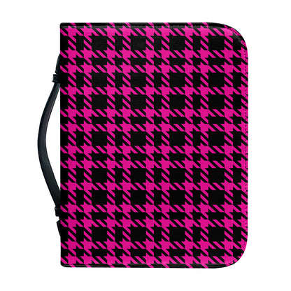 Hot Pink And Black Houndstooth Print Leather Bible Cover