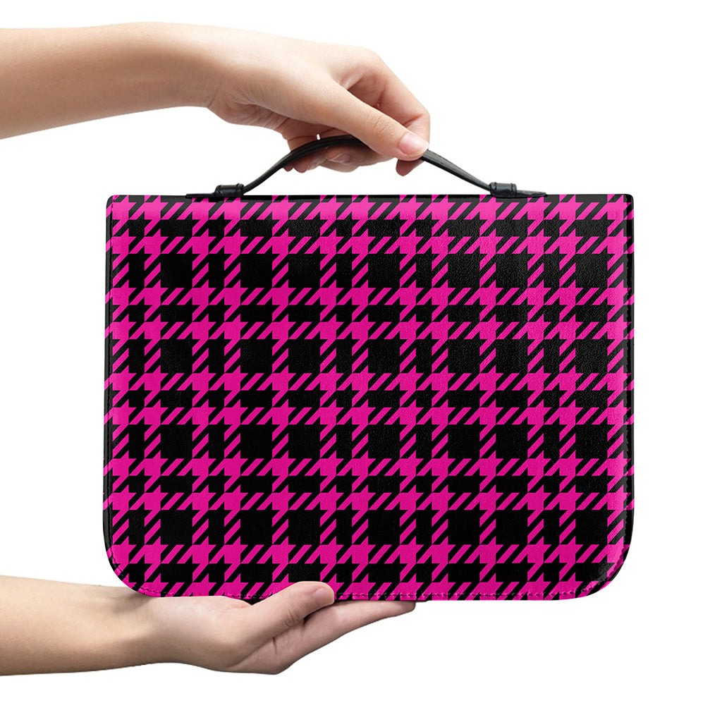 Hot Pink And Black Houndstooth Print Leather Bible Cover