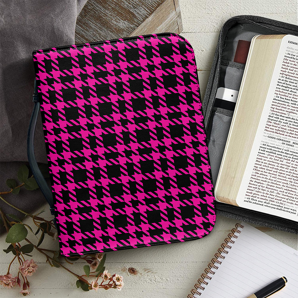 Hot Pink And Black Houndstooth Print Leather Bible Cover