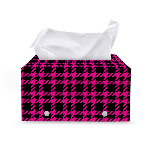 Hot Pink And Black Houndstooth Print Leather Tissue Box Cover