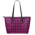 Hot Pink And Black Houndstooth Print Leather Tote Bag With Zipper