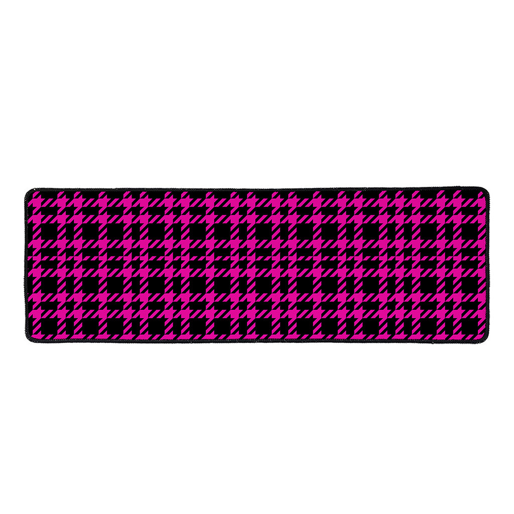 Hot Pink And Black Houndstooth Print Long Kitchen Mat