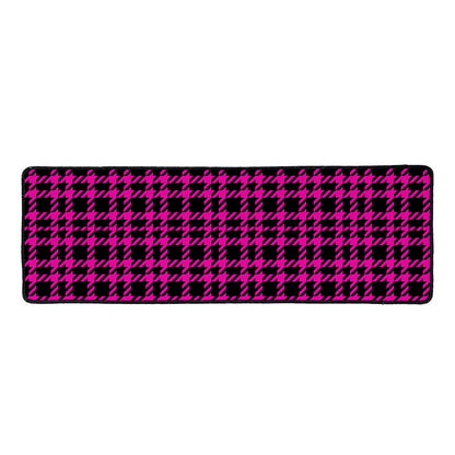 Hot Pink And Black Houndstooth Print Long Kitchen Mat