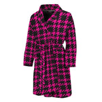 Hot Pink And Black Houndstooth Print Men's Bathrobe