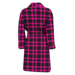 Hot Pink And Black Houndstooth Print Men's Bathrobe