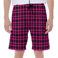 Hot Pink And Black Houndstooth Print Men's Beach Shorts