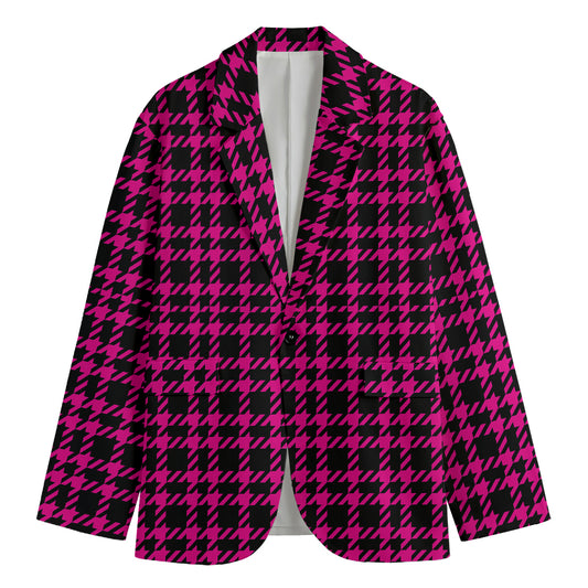 Hot Pink And Black Houndstooth Print Men's Blazer