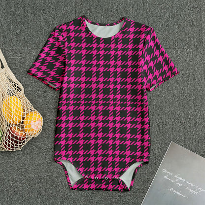 Hot Pink And Black Houndstooth Print Men's Bodysuit