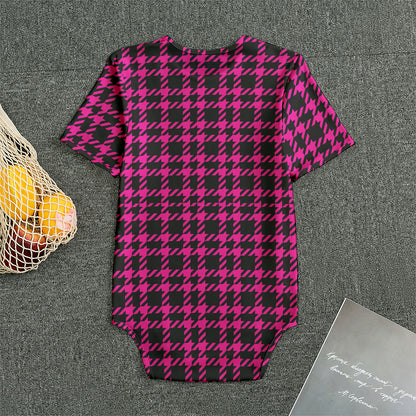 Hot Pink And Black Houndstooth Print Men's Bodysuit