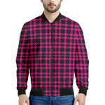 Hot Pink And Black Houndstooth Print Men's Bomber Jacket