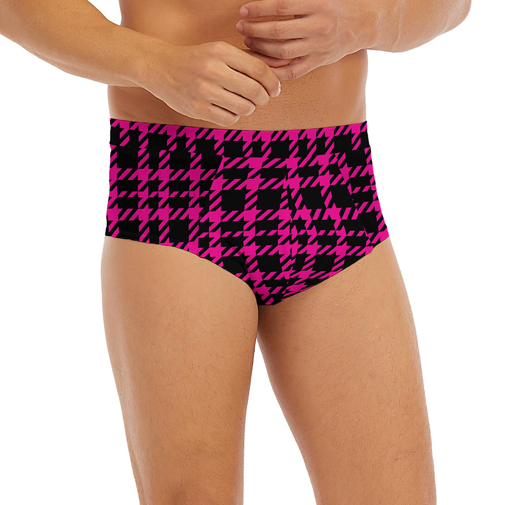 Hot Pink And Black Houndstooth Print Men's Briefs