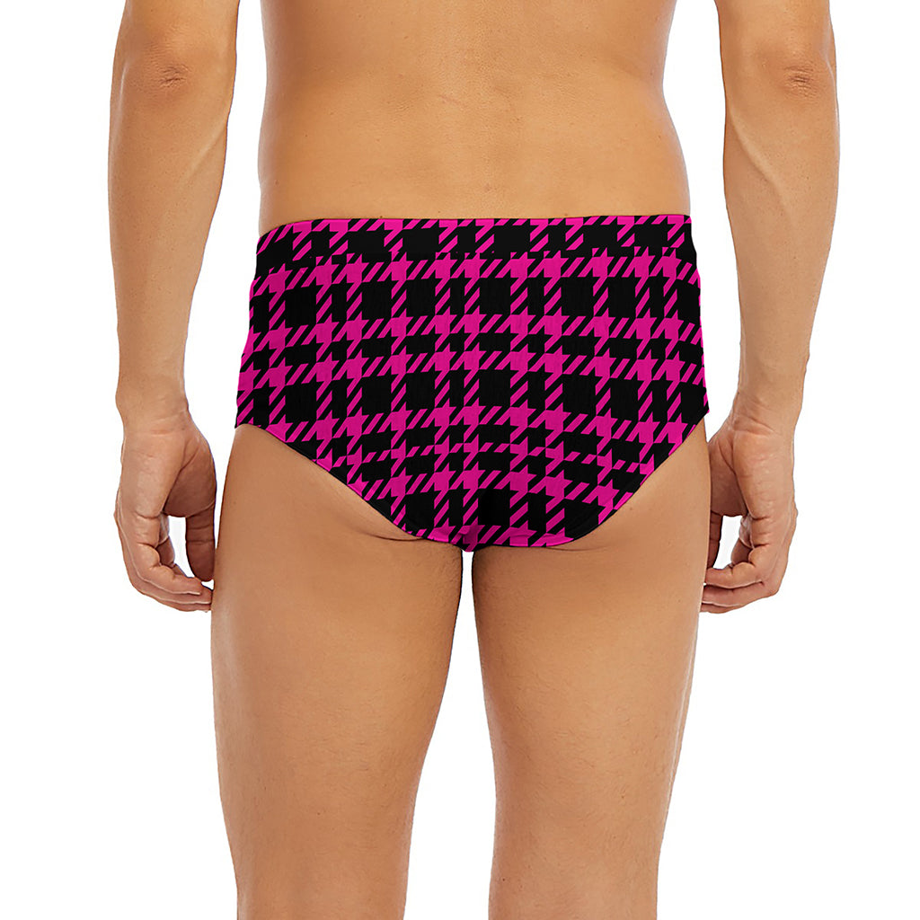 Hot Pink And Black Houndstooth Print Men's Briefs