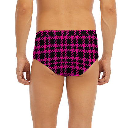 Hot Pink And Black Houndstooth Print Men's Briefs