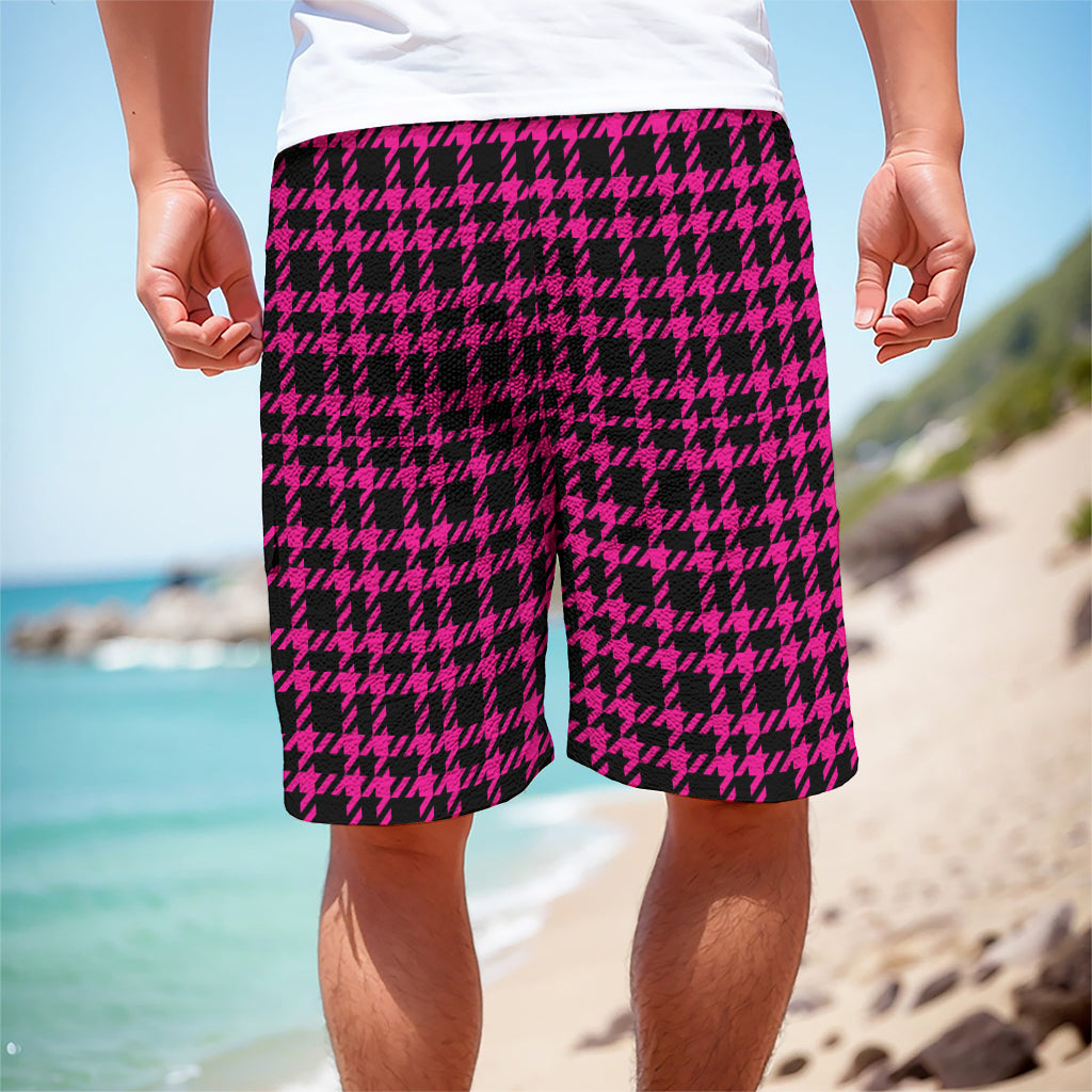 Hot Pink And Black Houndstooth Print Men's Cargo Shorts
