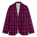 Hot Pink And Black Houndstooth Print Men's Cotton Blazer