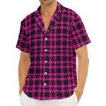 Hot Pink And Black Houndstooth Print Men's Deep V-Neck Shirt